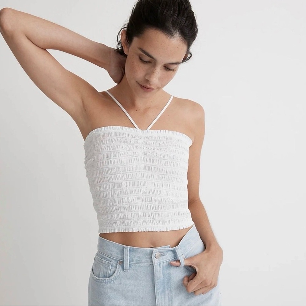 Madewell Lexi Crinkle Poplin Smocked Halter XL 90"s Inspired Festival Preppy NWT